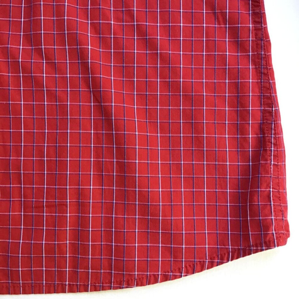 Talbots Button Down Shirt Womens Sz Medium Thin Line Plaid Red Blue 100% Cotton - Picture 5 of 8